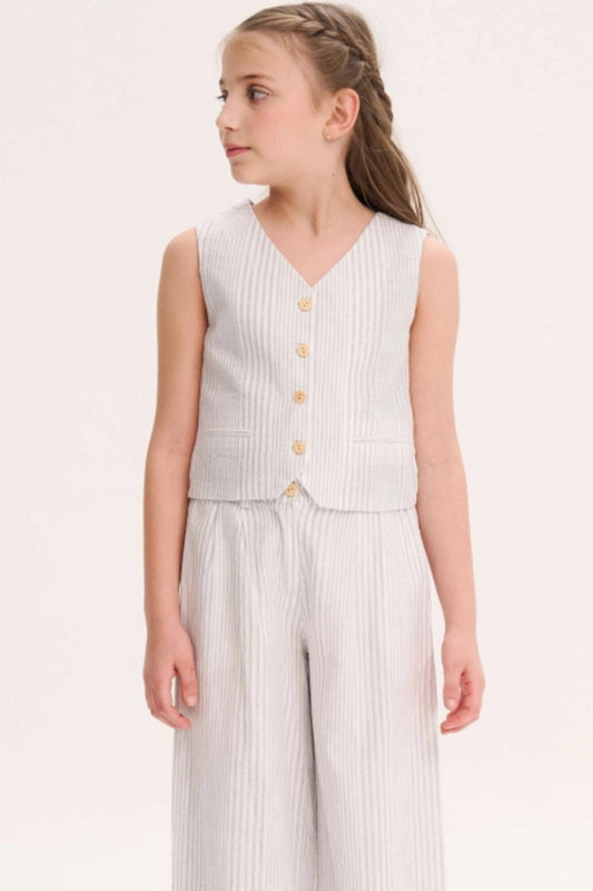 CHALECO DE NIÑA DE RAYAS CON CUELLO PICO