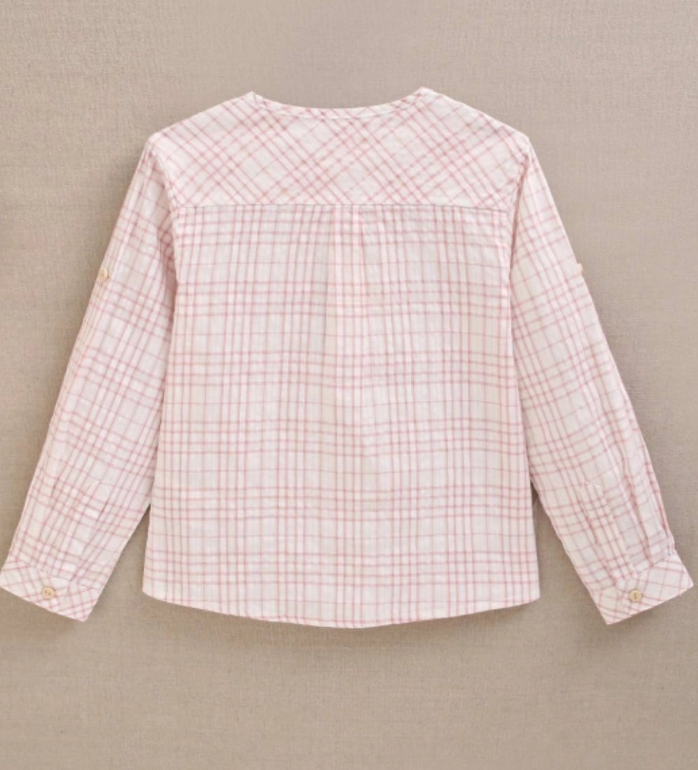CAMISA DE NIÑO DE CUADROS CON CUELLO REDONDO