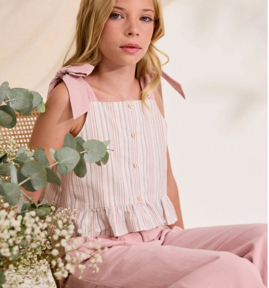 PANTALÓN DE NIÑA ROSA FLUIDO CON TEXTURA