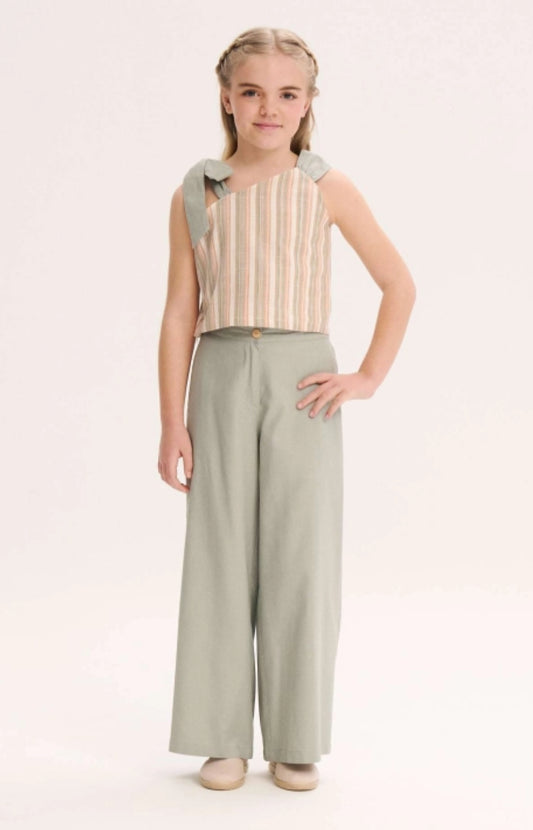 PANTALÓN DE NIÑA VERDE FLUIDO CON TEXTURA