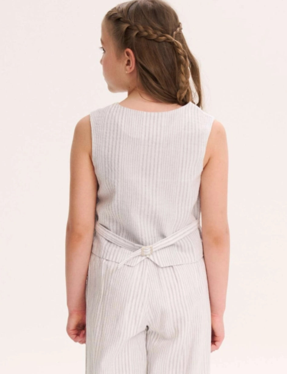 CHALECO DE NIÑA DE RAYAS CON CUELLO PICO