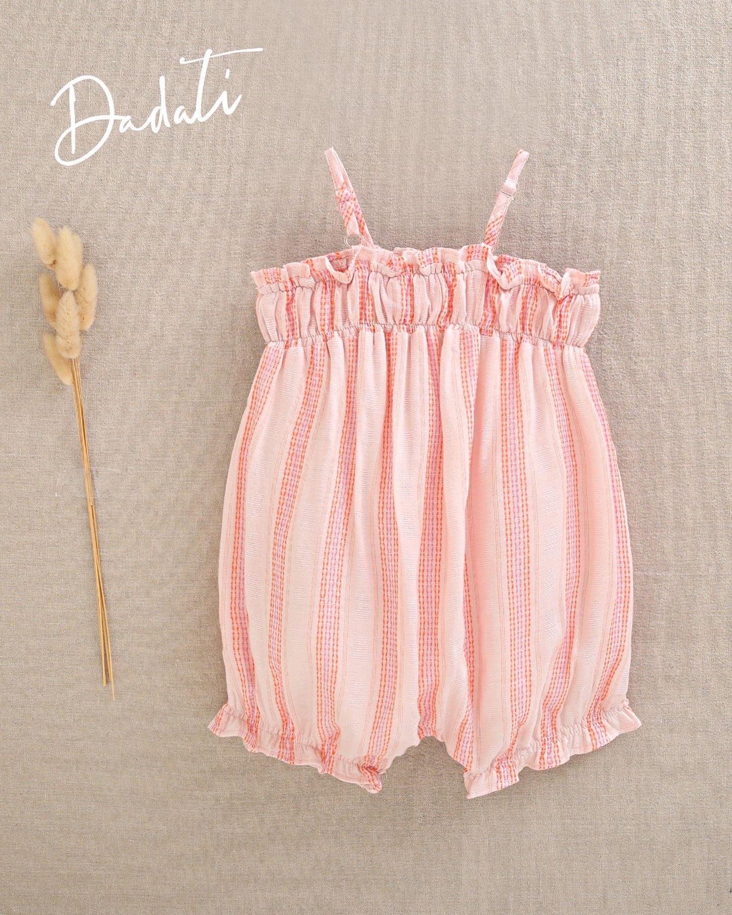 RANITA DE BEBÉ DE RAYAS NARANJA CON FRUNCIDO EN PECHERA