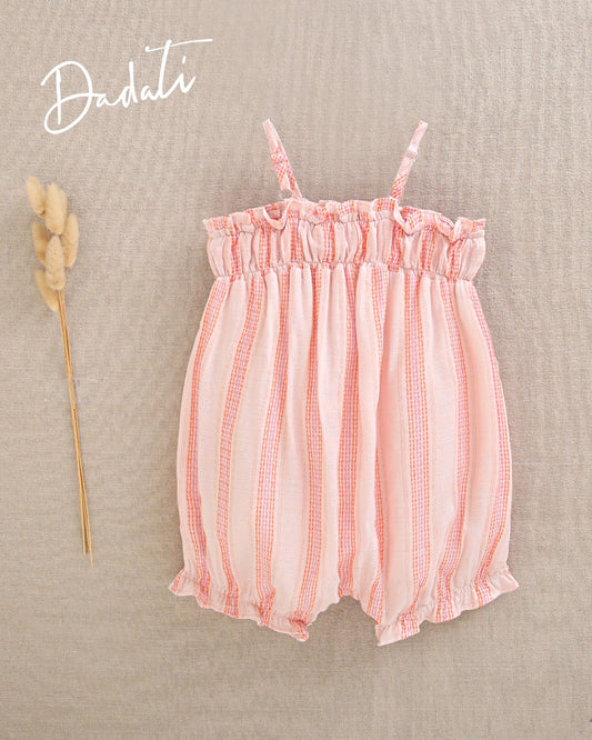 RANITA DE BEBÉ DE RAYAS NARANJA CON FRUNCIDO EN PECHERA