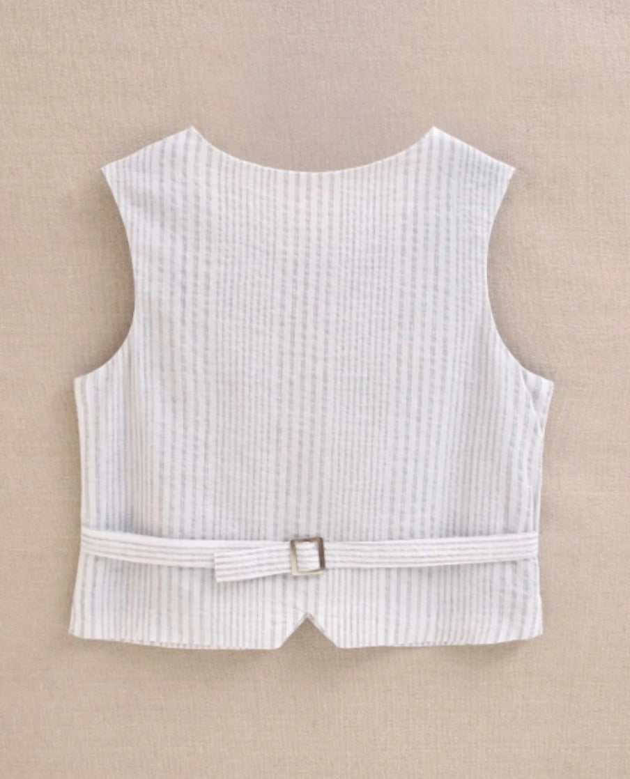 CHALECO DE NIÑA DE RAYAS CON CUELLO PICO