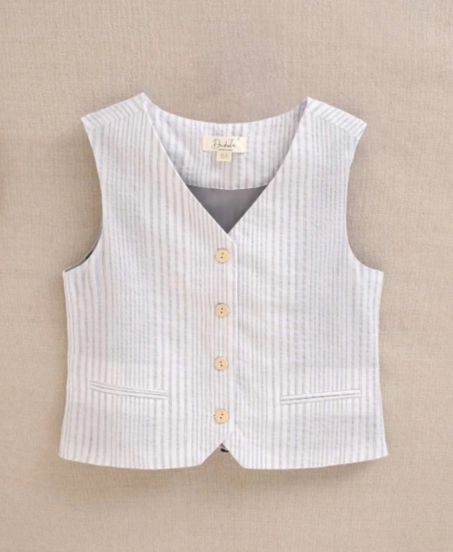 CHALECO DE NIÑA DE RAYAS CON CUELLO PICO